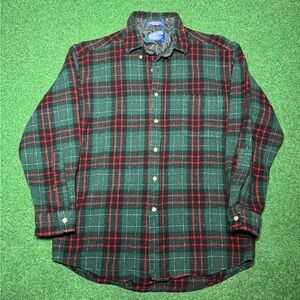 Vintage 90s Pendleton Button Up Flannel Shirt, Wool Grunge Americana (Medium)